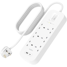 Belkin 6-Outlet Surge Protector Power Strip, Wall-Mountable with 6 AC Outlets, 2M Power Cord, & Green Indicator Light - USB-C Port & USB-A Port w/USB-C PD Fast Charging - 650 Joules of Protection